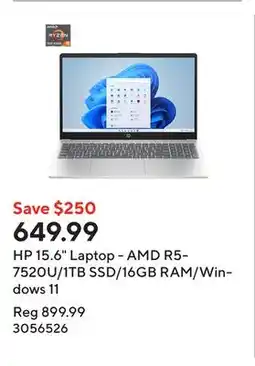 Staples HP 15.6 Laptop - AMD R5-7520U/1TB SSD/16GB RAM/Windows 11 offer