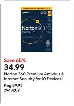 Staples Norton 360 Premium Antivirus & Internet Security for 10 Devices 1 Year Subscription offer