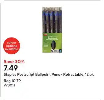 Staples Staples Postscript Ballpoint Pens - Retractable, 12 pk offer