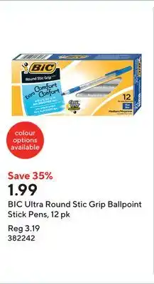 Staples BIC Ultra Round Stic Grip Ballpoint Stick Pens, 12 pk offer