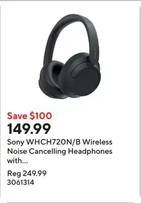 Staples Sony WHCH720N/B Wireless Noise Cancelling Headphones with Microphone - Black offer