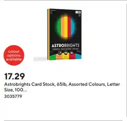 Staples Astrobrights Card Stock, 65lb, Assorted Colours, Letter Size, 100 sheets offer