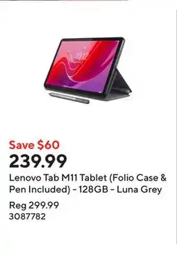 Staples Lenovo Tab M11 Tablet (Folio Case & Pen Included) - 128GB - Luna Grey offer
