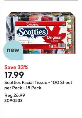 Staples Scotties Facial Tissue - 100 Sheet per Pack - 18 Pack offer