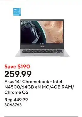 Staples Asus 14 Chromebook - Intel N4500/64GB eMMC/4GB RAM/Chrome OS offer