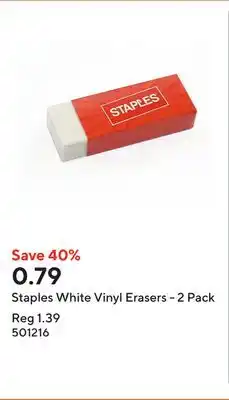 Staples Staples White Vinyl Erasers - 2 Pack offer