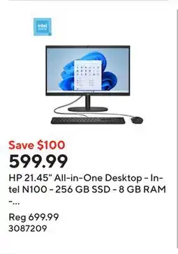 Staples HP 21.45 All-in-One Desktop - Intel N100 - 256 GB SSD - 8 GB RAM - Windows 11 Home offer