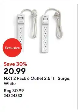 Staples NXT 2 Pack 6 Outlet 2.5 ft Surge, White offer