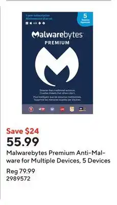 Staples Malwarebytes Premium Anti-Malware for Multiple Devices, 5 Devices offer