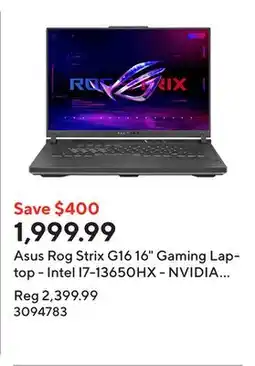 Staples Asus Rog Strix G16 16 Gaming Laptop - Intel I7-13650HX - NVIDIA GeForce RTX 4070 - 1 TB SSD - 16 GB RAM - Win 11 Home offer