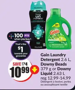 FreshCo Gain Laundry Detergent 2.6 L, Downy Beads 379 g Or Downy Liquid 2.63 L offer