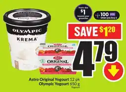 FreshCo Astro Original Yogurt 12 pk Olympic Yogourt 650 g offer