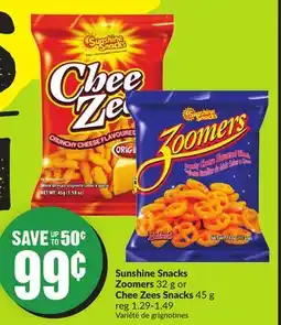 Chalo FreshCo Sunshine Snacks Zoomers 32 g or Chee Zees Snacks 45 g offer