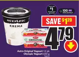 Chalo FreshCo Astro Original Yogourt 12 pk Olympic Yogourt 650 g offer
