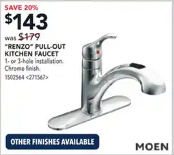 RONA MOEN RENZO PULL-OUT KITCHEN FAUCET offer