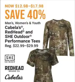 Bass Pro Men's, Women's & Youth Cabela's, RedHead and SHE Outdoor Performance Tees offer