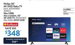 Walmart Philips 50 4K UHD Roku TV offer