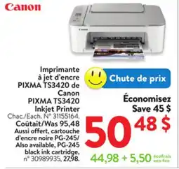 Walmart Canon PIXMA TS3420 Inkjet Printer offer