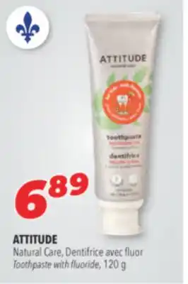 Familiprix ATTITUDE Natural Care, Dentifrice avec fluor Toothpaste with fluoride, 120 g offer