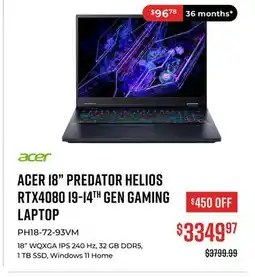 Canex ACER 18 PREDATOR HELIOS RTX4080 I9-14TH GEN GAMING LAPTOP offer