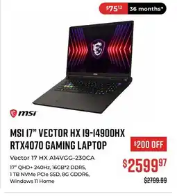 Canex MSI 17 VECTOR HX I9-14900HX RTX4070 GAMING LAPTOP offer