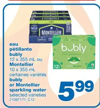 Wholesale Club EAU PÉTILLANTE BUBLY 12 X 355 ML OU MONTELLIER 10 X 355 ML offer