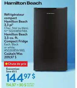Walmart Hamilton Beach 3.3-cu. ft. Compact Fridge offer