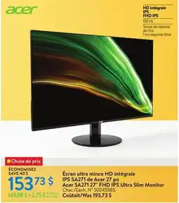 Walmart Acer SA271 27 FHD IPS Ultra Slim Monitor offer