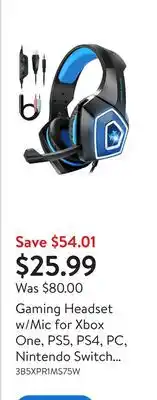 Walmart Gaming Headset w/Mic for Xbox One, PS5, PS4, PC, Nintendo Switch playstation 5 - Stereo Bass Headphones - 3.5mm - Lightweight offer