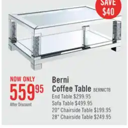 The Brick Berni 47.2 Glam Mirror & Glass Top Coffee Table with Shelf - Silver Metal with Diamond Look Legs offer