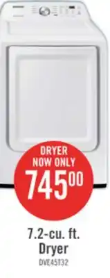 The Brick Samsung 7.4 Cu. Ft. Electric Dryer - White - DVE45T3200W/AC offer