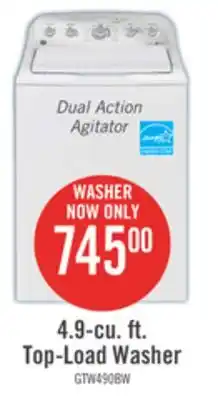 The Brick GE 4.9 Cu. FT. Top Load Dual Action Agitator Washer with SaniFresh Cycle - GTW490BMRWS offer