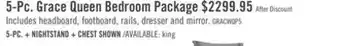 The Brick Grace 5pc Bedroom Set with Bed, Dresser & Mirror, Wooden, Fabric, Antique White - Queen Size offer