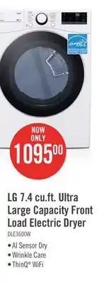 The Brick LG 7.4 Cu. Ft. Smart Electric Dryer - White - Stackable - DLE3600W offer
