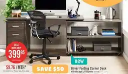 The Brick Oliver 60 Folding Corner Desk with Storage & USB Ports - Grey offer