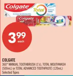 Shoppers Drug Mart COLGATE 360° MANUAL TOOTHBRUSH (1's), TOTAL MOUTHWASH (500mL) or TOTAL ADVANCED TOOTHPASTE (120mL) offer