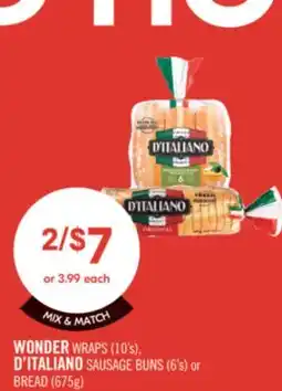Shoppers Drug Mart WONDER WRAPS (10's), D'ITALIANO SAUSAGE BUNS (6's) or BREAD (675g) offer