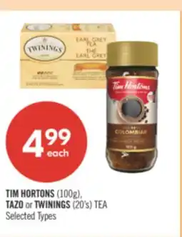 Shoppers Drug Mart TIM HORTONS (100g), TAZO or TWININGS (20's) TEA offer