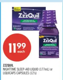 Shoppers Drug Mart ZZZQUIL NIGHTTIME SLEEP-AID LIQUID (177mL) or LIQUICAPS CAPSULES (12's) offer