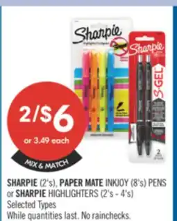 Shoppers Drug Mart SHARPIE (2's) PAPER MATE INKIOY (8's) PENS or SHARPIE HIGHLIGHTERS (2's-4's) offer