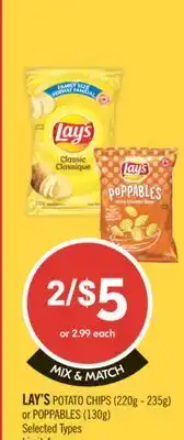 Shoppers Drug Mart LAY'S POTATO CHIPS (220g - 235g) or POPPABLES (130g) offer