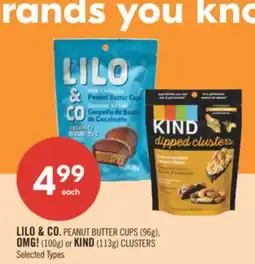 Shoppers Drug Mart LILO & CO. PEANUT BUTTER CUPS (96g) OMG! (100g) or KIND (113g) CLUSTERS offer