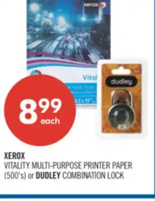 Shoppers Drug Mart XEROX VITALITY MULTI-PURPOSE PRINTER PAPER (500's) or DUDLEY COMBINATION LOCK offer