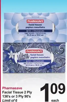 Pharmasave Pharmasave Facial Tissue 2 Ply 136's or 3 Ply 90's offer