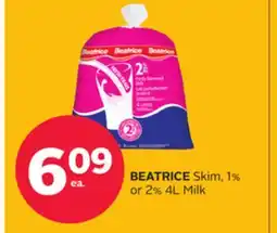 Rexall BEATRICE Skim, 1% or 2% 4L Milk offer