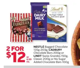 Rexall NESTLÉ Bagged Chocolate 135g-203g, CADBURY Chocolate Bars 200g or LINDT Swiss Grandes 150g, Classic 200g or No Sugar Added Ch offer