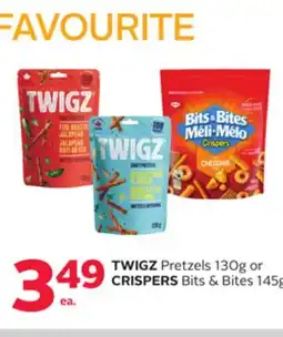 Rexall TWIGZ Pretzels 130g or CRISPERS Bits & Bites 145g offer