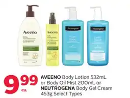 Rexall AVEENO Body Lotion 532mL or Body Oil Mist 200mL or NEUTROGENA Body Gel Cream 453g offer