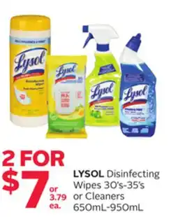 Rexall LYSOL Disinfecting Wipes 30's-35's or Cleaners 650mL-950mL offer