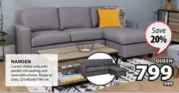 JYSK Namsen Corner chaise sofa with pocket coil seating and reversible chaise offer